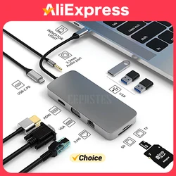 CERASTES 12 in 1 USB C HUB Type C to Multi 4KHD RJ45 VGA 4 USB 3.0 PD Power Adapter Docking Station for MacBooks Laptop Hub
