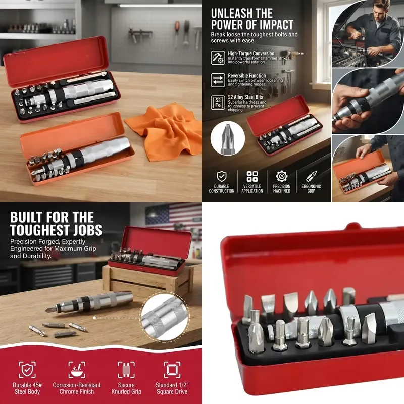 For 14/16 PCS Impact Screwdriver Set Shock Proof Chisel Bits Heavy Flat Screw Extractor Combination Hand Tool Kit