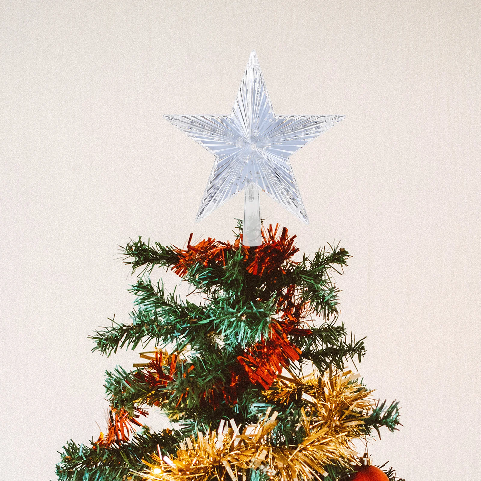

Premium Christmas Tree Star Topper Light LED Illuminated Ornament Flashing Treetop Decor for Festive Holiday Home Decoration