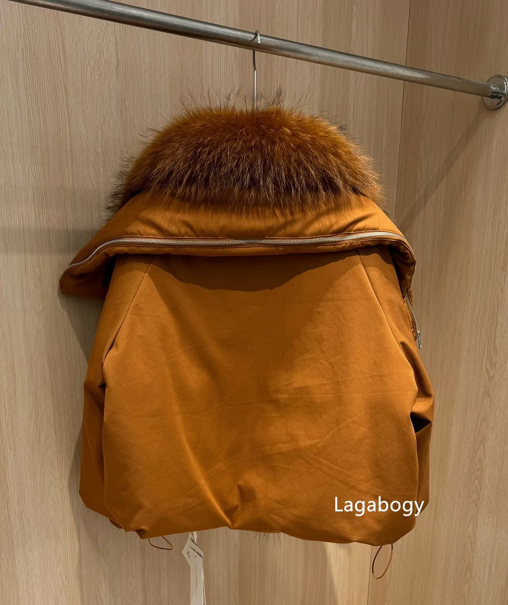 Lagabogy 2026 New Winter Jacket Women Large Real Fox Fur Collar Puffer Jacket Loose Warm Parkas Female 90% White Duck Down Coats