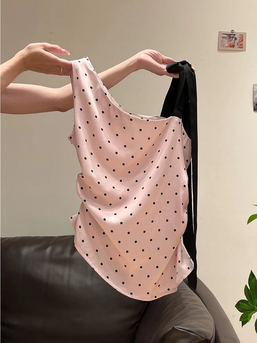 

Топ без рукавов Pure Desire, сексуальный облегающий топ в горошек на бретельках, женский топ с поясом, модная летняя повседневная одежда для девушек, короткий рукав