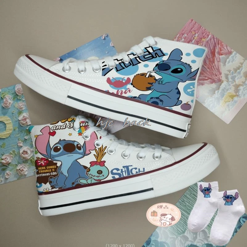 Women Shoes Fashion Disney Stitch Student Shoes Teen Girls Anti-slip Outdoor Shoes Canvas Shoes Kids Sport Shoes Size35-44