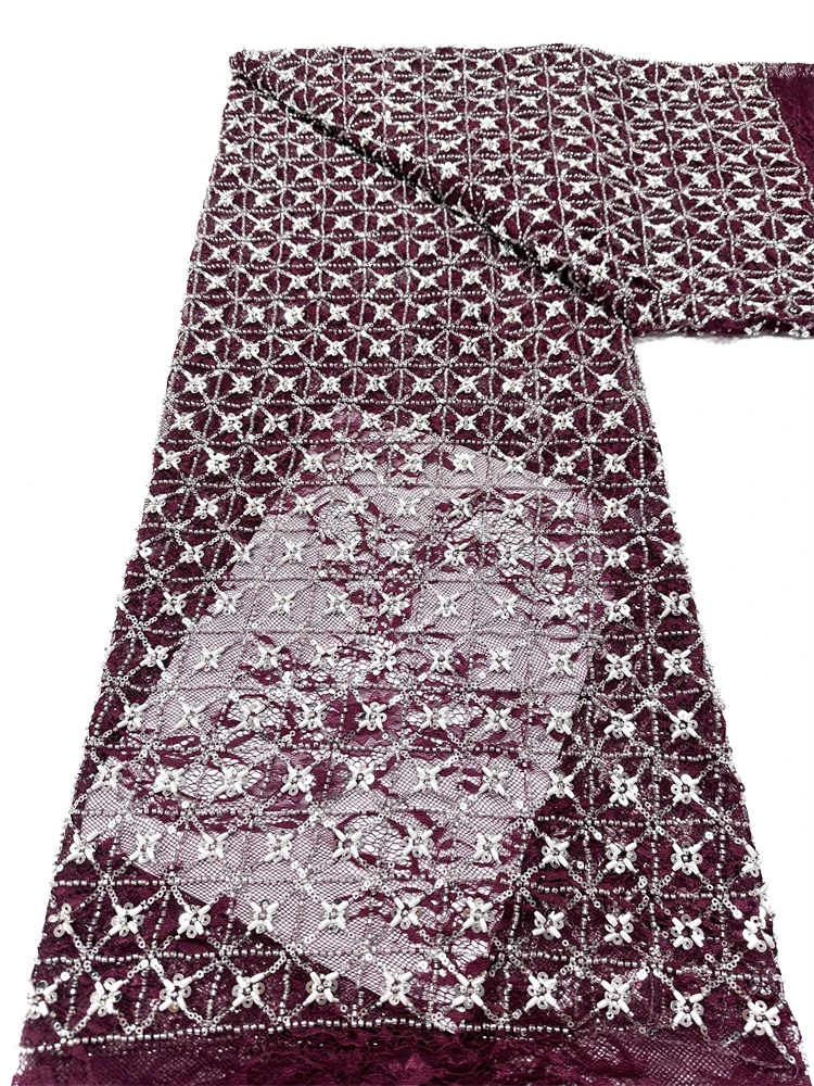 

2026 High Quality African Sequins Tulle Embroidered Groom Lace Fabric Beaded Sequins Lace Fabric For Nigerian Wedding
