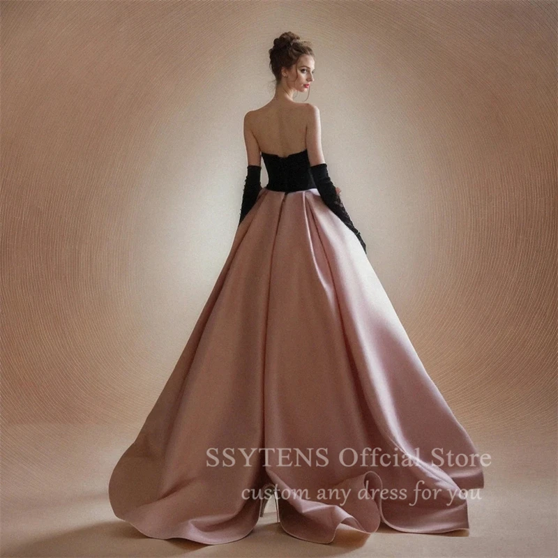 Ssytens elegant rosa eine Linie Ballkleider für Hochzeits feier ärmellose Schleife Prinzessin Frauen schwarz lange Quince anera Abendkleider