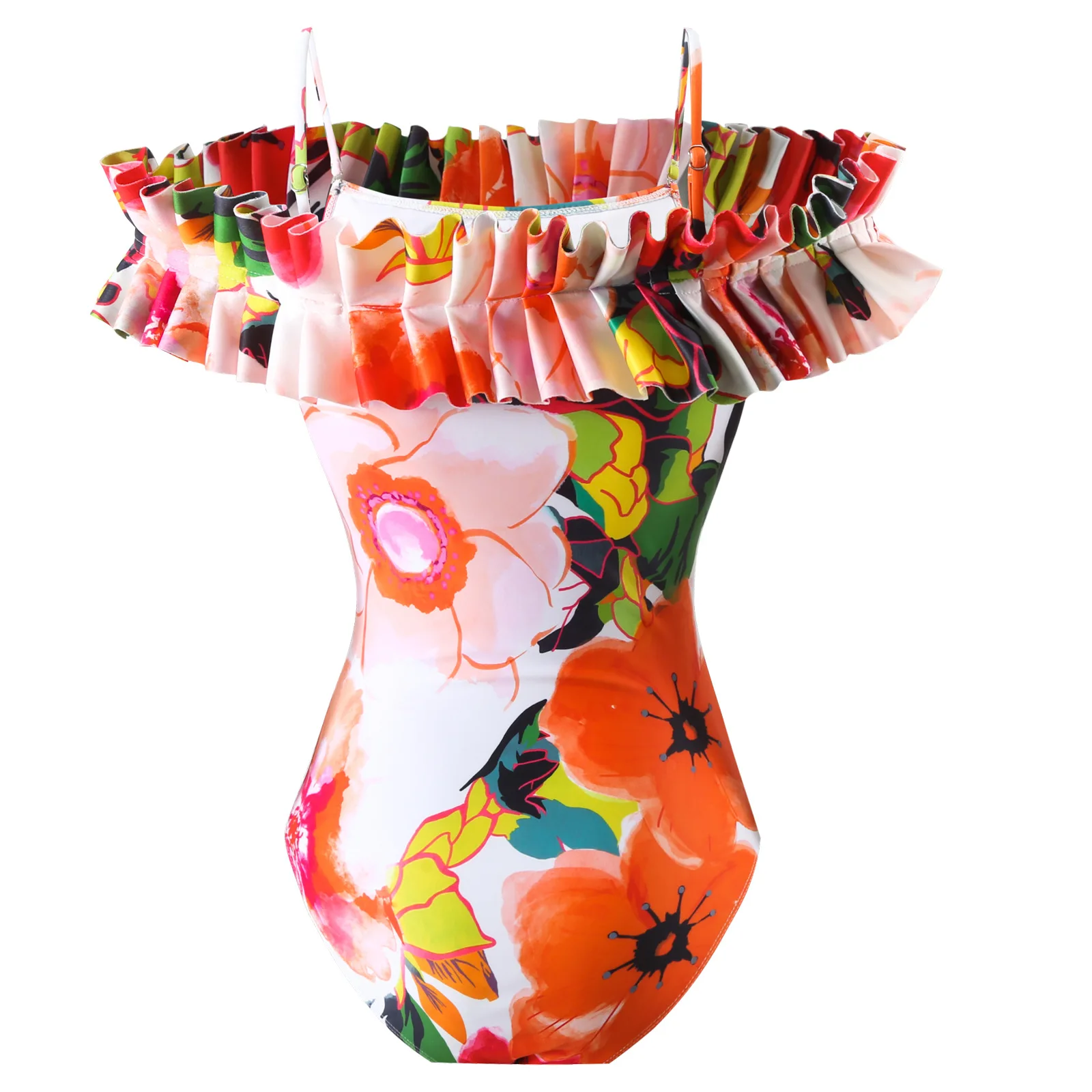 2025 جديد مثير بيكيني قطعة واحدة ملابس السباحة الشيفون تنّورة ملفوفة كلمة واحدة الكتف لوتس ليف ملابس السباحة الشاطئ جمع المحافظ يكون