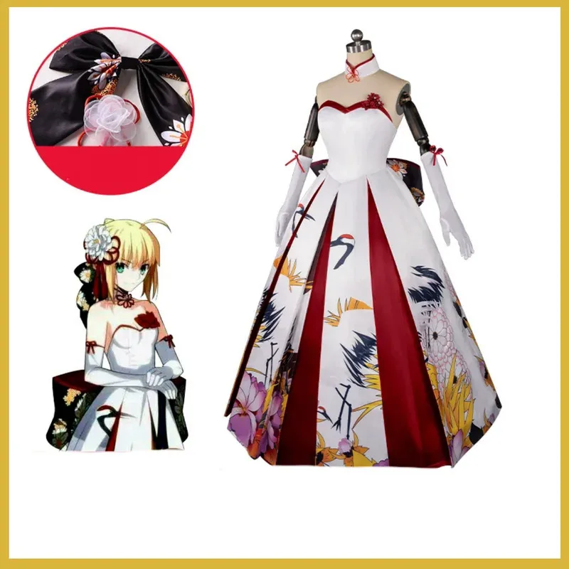 Игра Fate Stay Night Saber Altria Pendragon Косплей Костюм Парик Вечернее платье в китайском стиле Женские сексуальные карнавальные костюмы для вечеринок; 3'v,