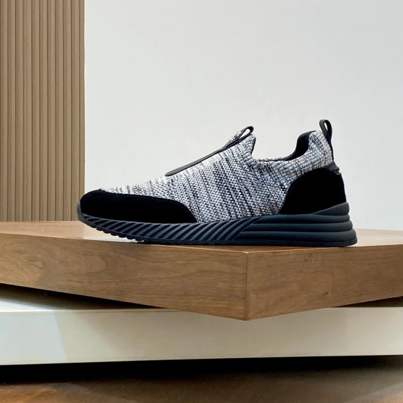 Men's calf leather extremely comfortable leather knitted mesh Italian luxury casual sports shoes