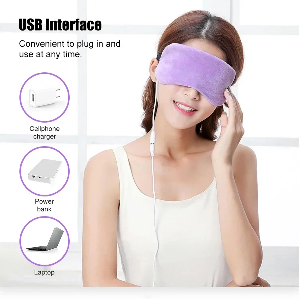 Reusable Eye Mask USB Electric Heated Mask Hot Compress Warm Therapy Eye Care Massage Relieve Tired Dry Eyes Sleep Blindfold