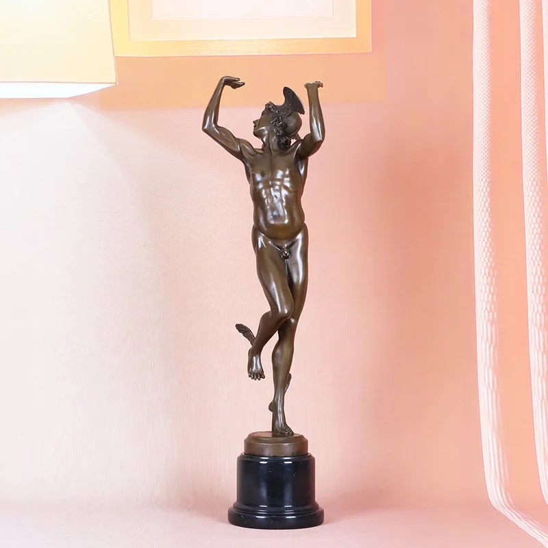 Bronze Greek God Roman Mercury Statue Giovanni Bellini Replica Sculpture Gorgeous Antique Art Home Office Decoration Large