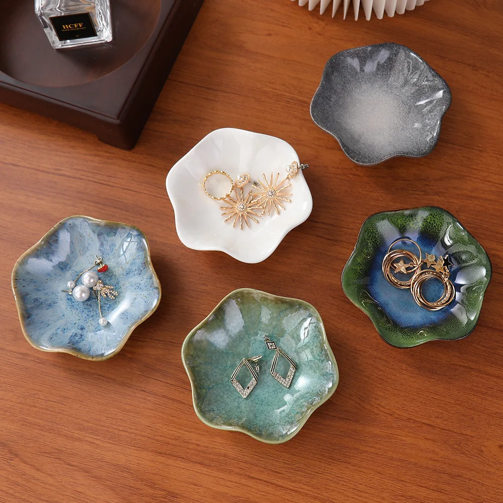 

Creative Ceramic Trinket Dish - Handmade Jewelry Display Tray for Rings Earrings, Decorative Bowl for Vanity Desk, Unique Gift