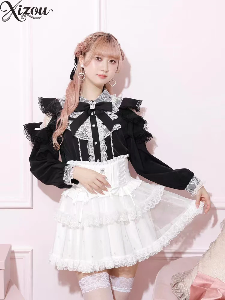 2025 New Lace Fungus Edge Long-sleeved Shirt Spring Autumn Women's Clothing Camisas De Mujer Casual Ladies Casual Tops