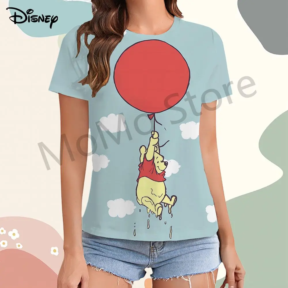 

Женская футболка Disney Winnie The Pooh Kawaii Топы Уличная одежда Молодежная женская одежда с коротким рукавом и круглым вырезом для отдыха 2024 Y2k XS-3XL