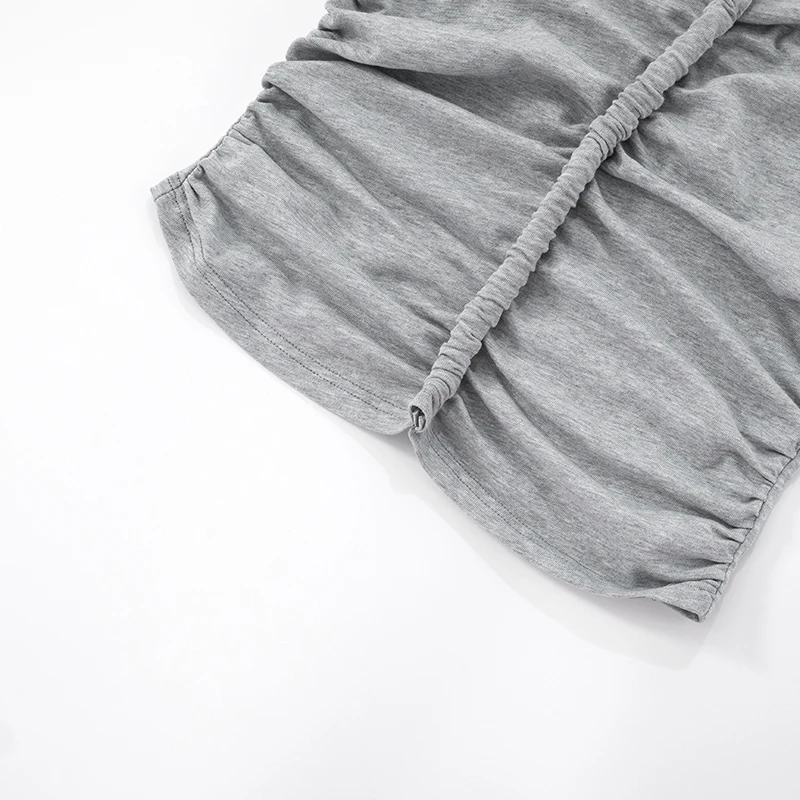 CUTENOVA Frauen Taille Schlank Design V-ausschnitt Einfarbig Kurzarm T-Shirt Sexy Schrumpfen Plissee Top Mode Vielseitig Casual Top