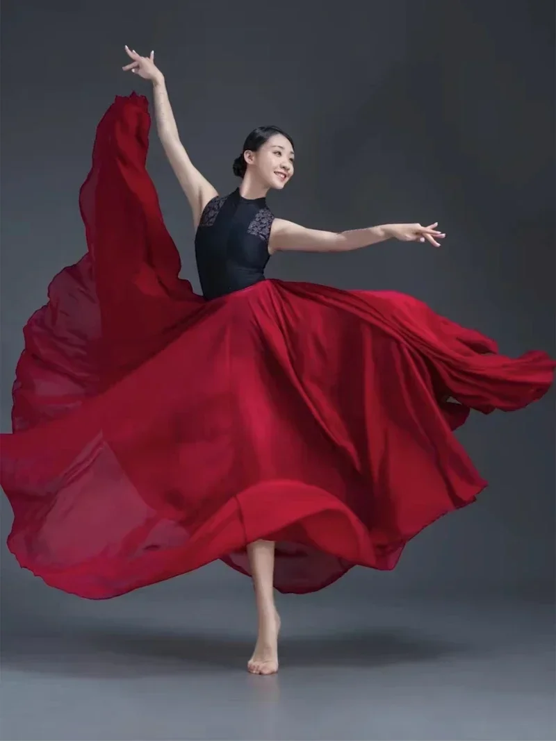 Big swing skirt double-layer chiffon women's elegant skirt Wanjiang square dance classical dance performance suit