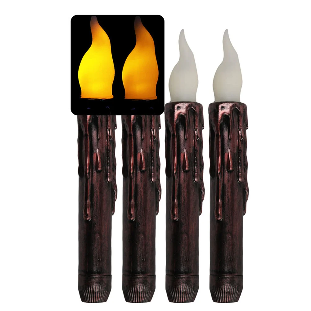 

4Pcs Electronic LED Flameless Lights Long Taper Candles Plastic Base Purple Gold Flickering Lamps Party Decoration