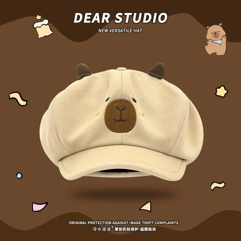 

New Funny Cartoon Shape Small Ears Berets Cap for Women Summer and Autumn Travel Fashion Versatile Cute Painter Hats Men