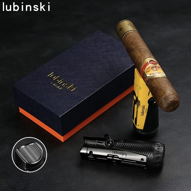 

LUBINSKI Personalized Metal Gas Turbo Lighter Outdoor Portable Windproof Torch Jet Lighters with Cigar Special Tool Men's Gift
