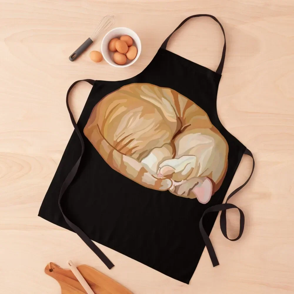 Sleeping Curled Orange Ginger Tabby Cat Apron For Women barber uniform for home useful pieces Apron