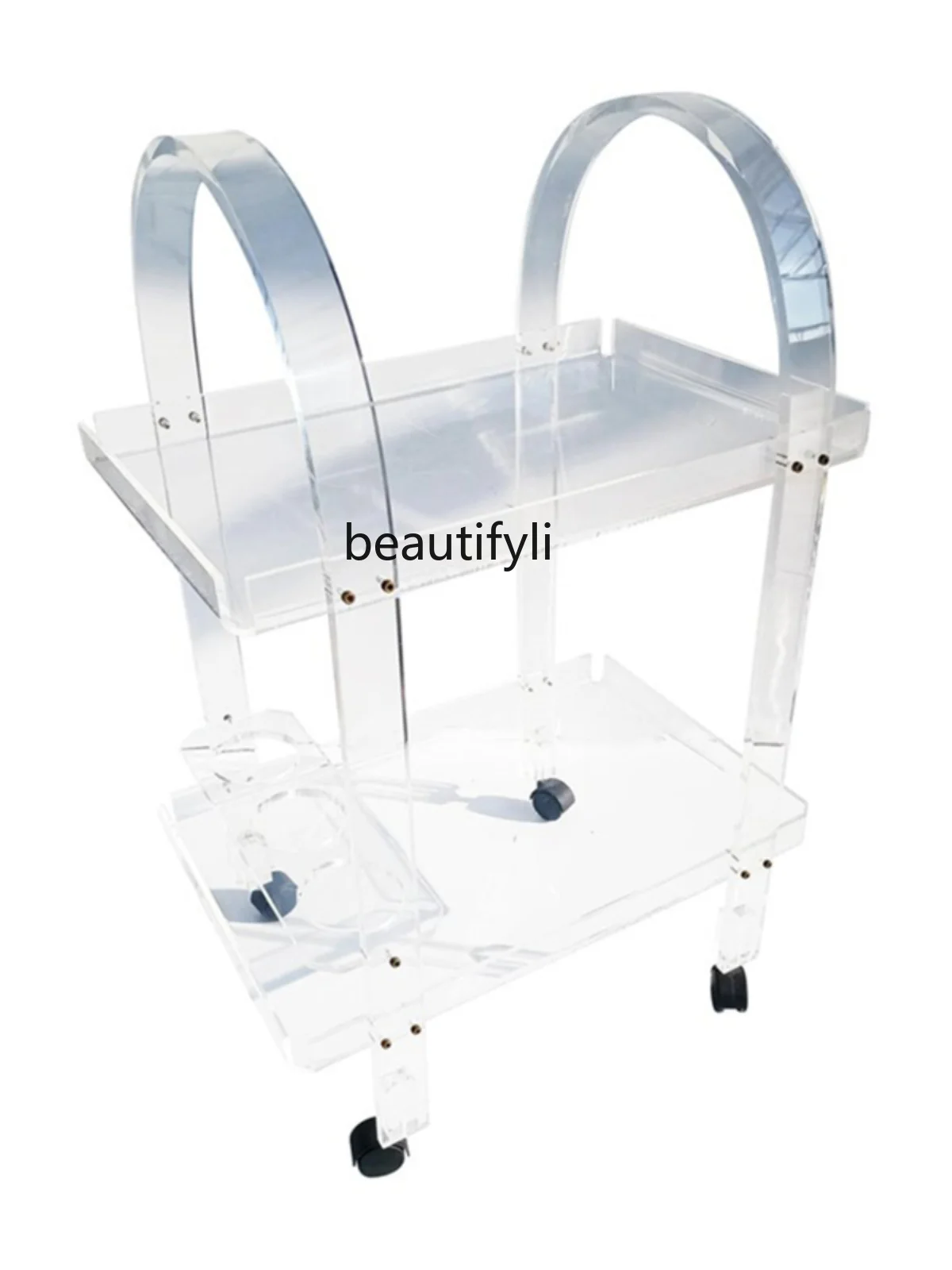 

Transparent Acrylic Restaurant Food Delivery Van Double Layer Drinks Trolley Beauty Salon Storage Trolley