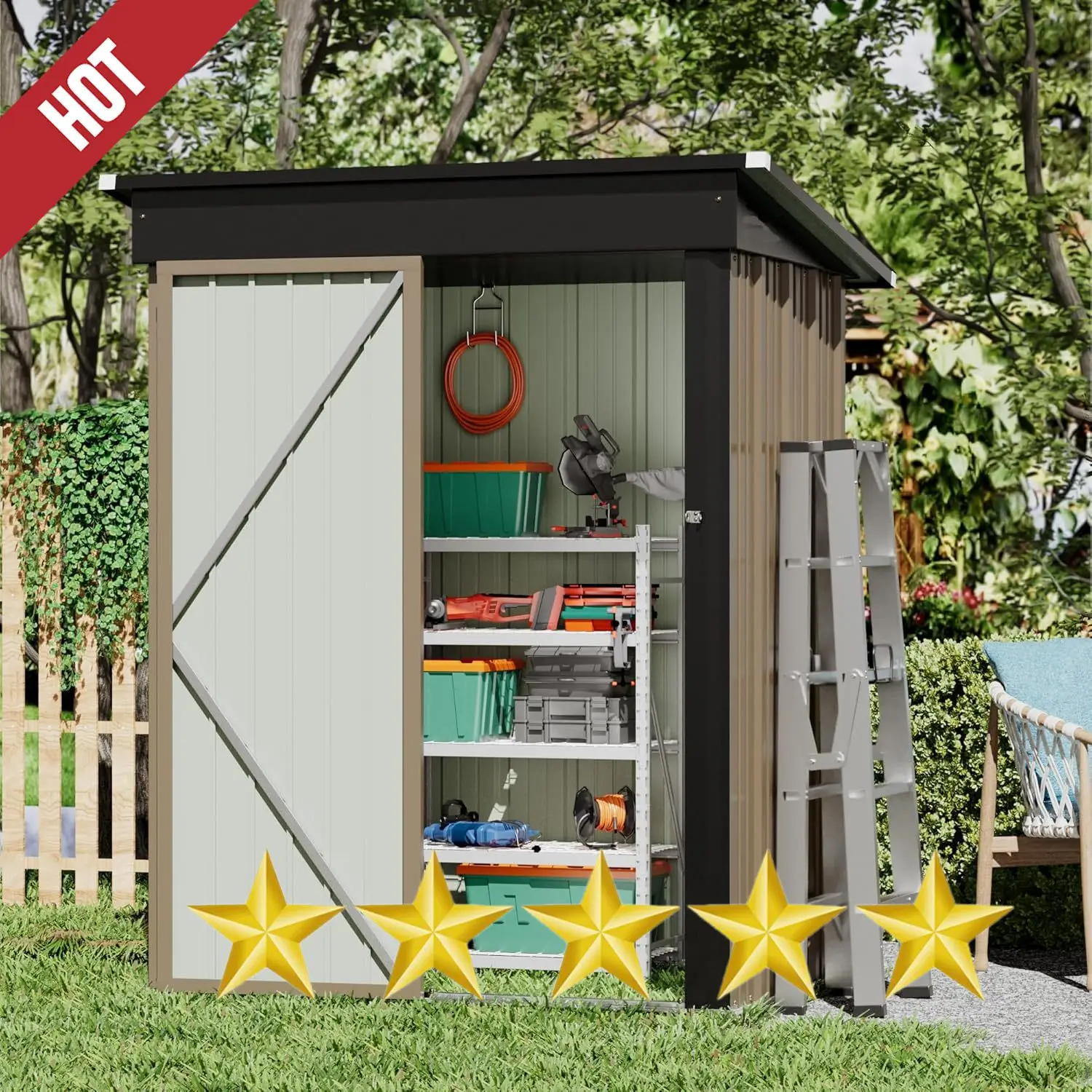 5 x 3 FT Shed Outdoor Storage Shed Metal Garden Shed with Lockable Door Outside Waterproof Tool Shed for Backyard, Patio, Lawn