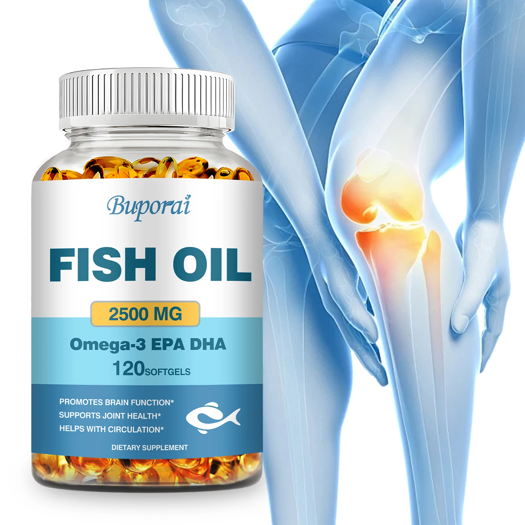 

Omega-3 Fish Oil - Support Brain & Nervous System Health, Cardiovascular & Skin Health, Antioxidant - 120 Capsules