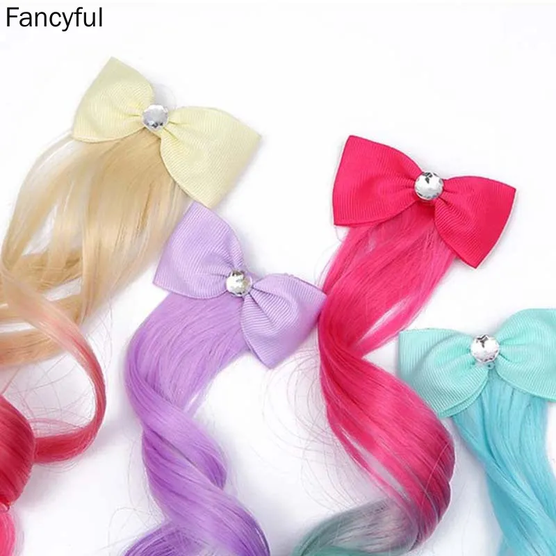 Peluca de Color para niños, accesorios para el cabello para niñas, lindo Lazo, tarjeta de pelo rizado, tocado de rendimiento, cola de caballo, cuerdas para el cabello para niños