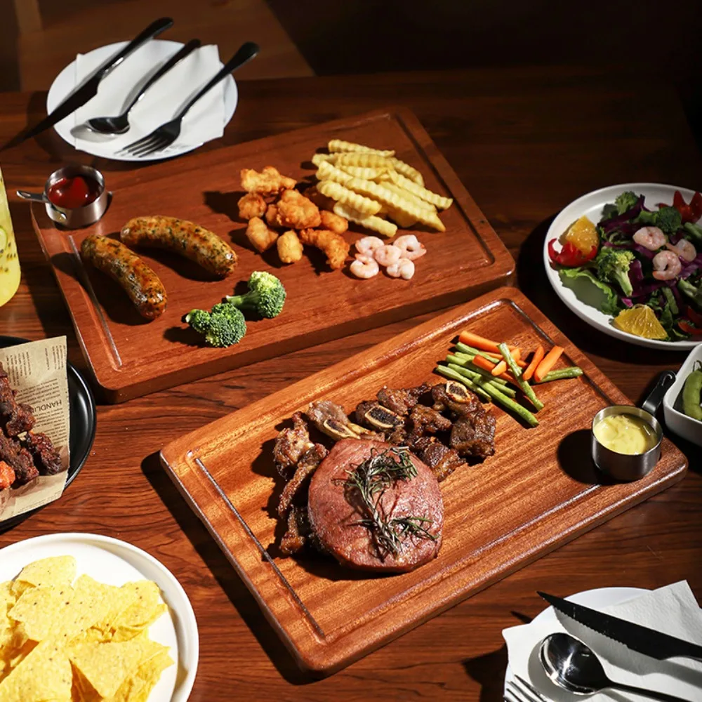 

Steak Trays Solid Wood Plates Western Food Wooden Board Restaurant Pizza Dessert Plate