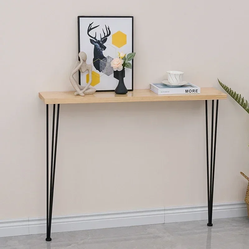 

Ultra Narrow Against The Wall Storage Rack for Entrance Solid Wood Console Table with Iron Legs Sofa Table Simple Home Furniture