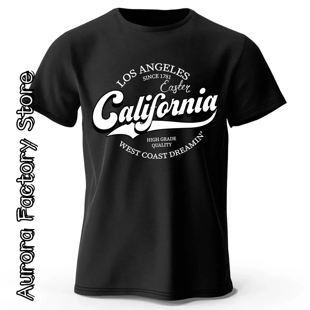 Los Angeles California Print T-Shirt Summer Men Cotton Tops Tees Male Fashion Camiseta Short Sleeve Clothing American Streetwear