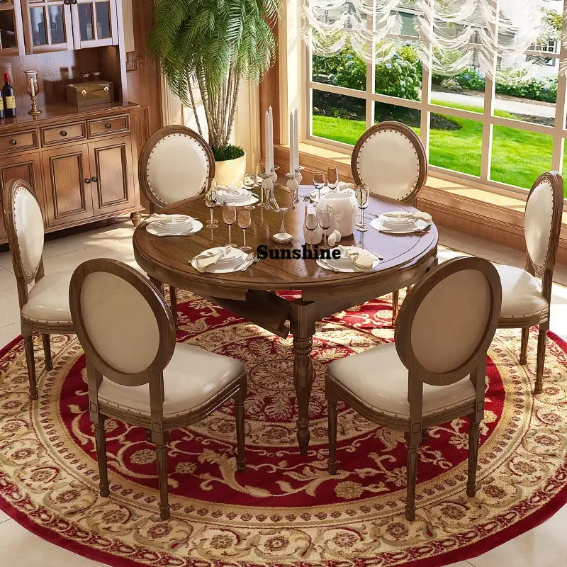 Solid wood dining table household retractable dining table small apartment folding round tableTJ