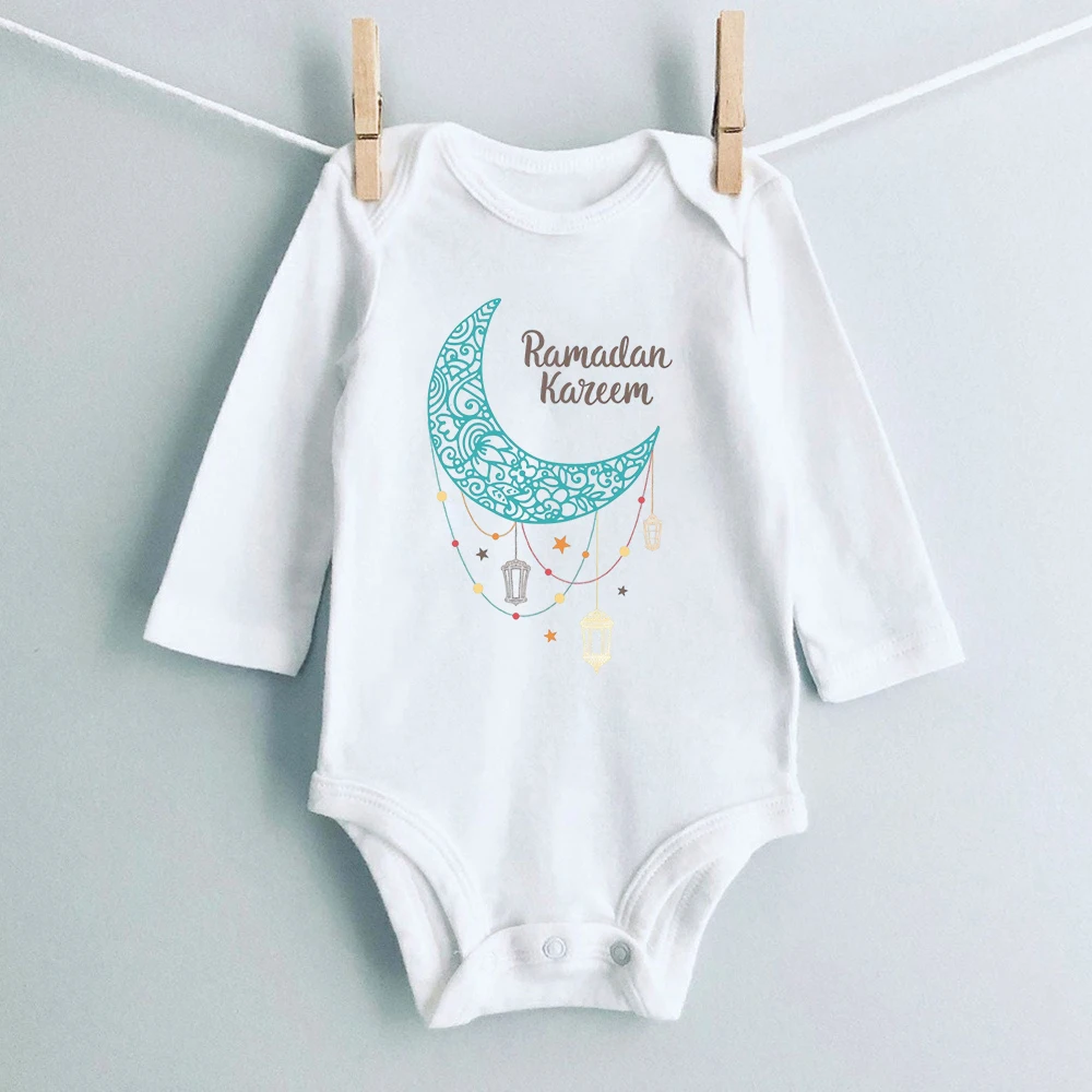 Ramadan Mubarak Bodysuit Ramadan Baby Cute Jumpsuit My First Eid Bodysuit Baby Muslim Rompers Islamic Eid Infant Clothes