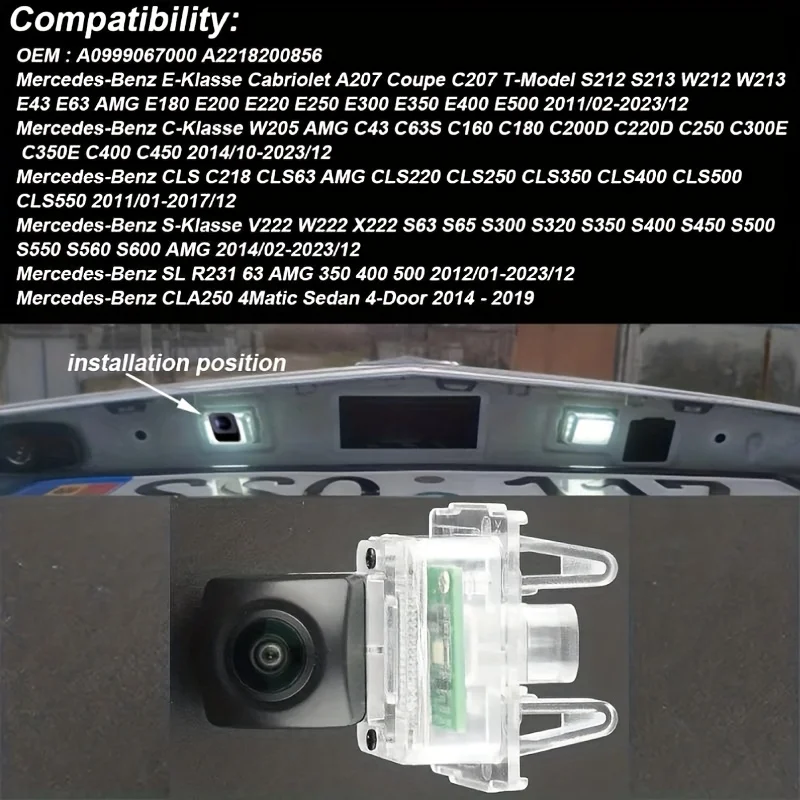 كاميرا احتياطية للرؤية الخلفية للسيارة خالية من الأخطاء، استبدال ضوء لوحة الترخيص، لسيارة Mercedes Benz C-Class W205 W204 E-Class W212 W213 إلخ.