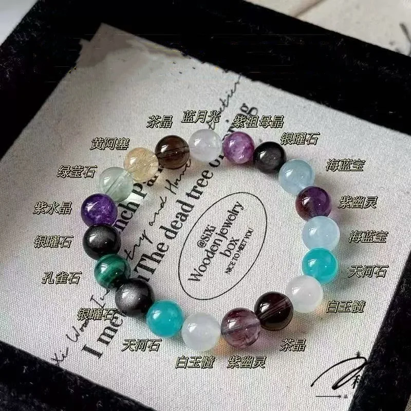 AETEEY Natural Multi Gem Bracelet Amethyst Moonstone Green Phantom Aquamarine Elegant Women Crystal Wrist Jewelry