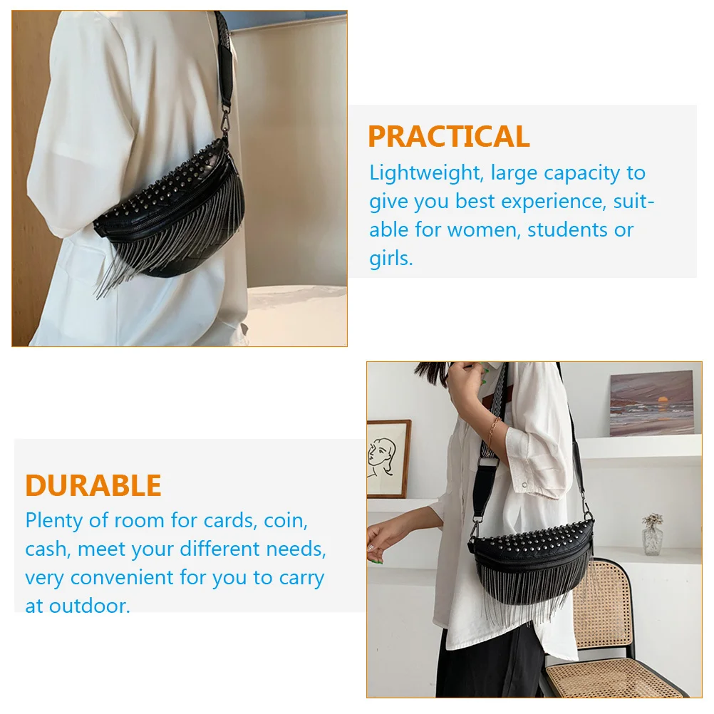 

Crossbody Waist For Women Large Capacity Lightweight Fanny Pack Tassel Rivet Design Chest Bag Fashion Shoulder Bag