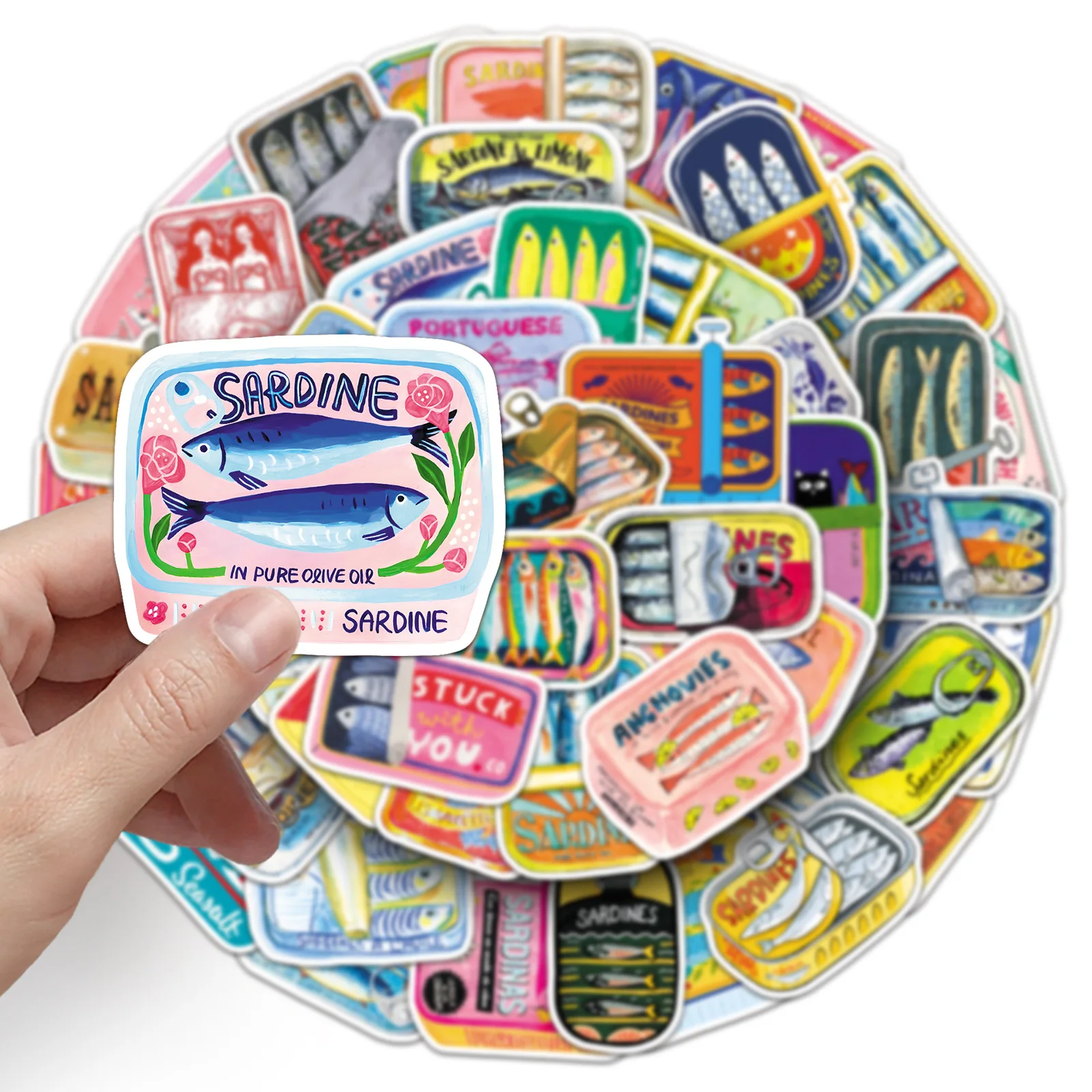 50 قطعة من ملصقات علبة Saury الكرتونية المقاومة للماء المرسومة يدويًا على الجدران لتزيين دفتر الملاحظات DIY حقيبة الجيتار ولوح التزلج والشارات #4
