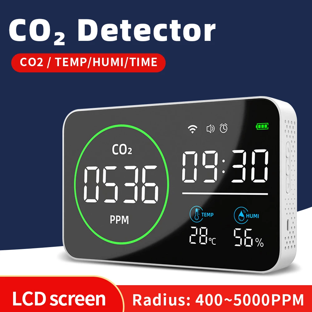 Qualidade do ar Medidor de Dióxido de Carbono Detector Produção Agrícola Temperatura Umidade Tester Tempo Despertador Wi-fi Co2 em 1