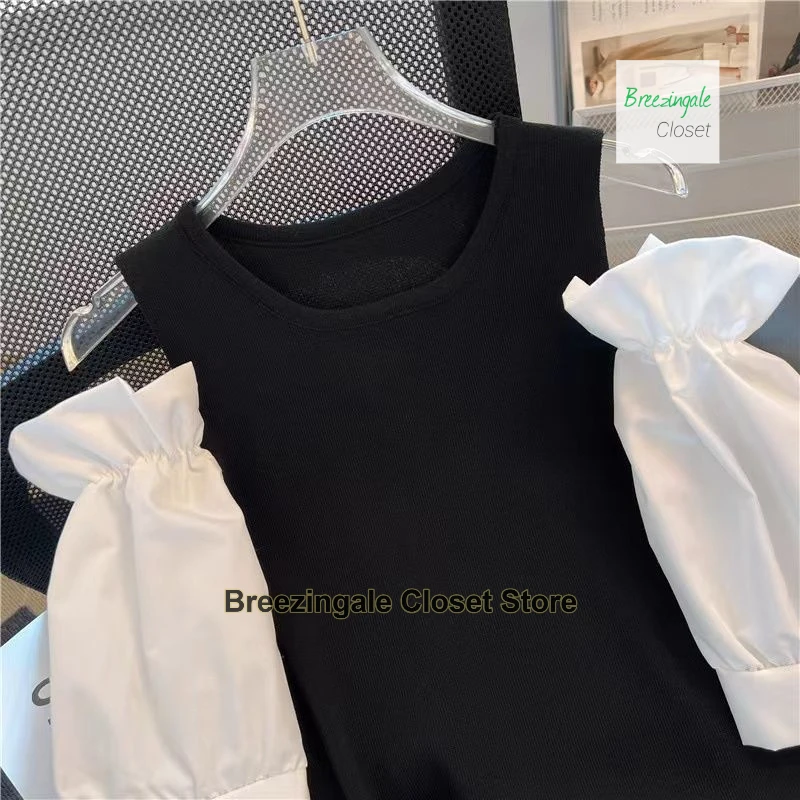French fashion chic careful machine off-the-shoulder women's summer new design sense niche short-sleeved stitching T-shirt