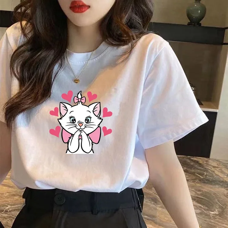 Women T-shirts Cute Funny Marie Cat Print Fashion Short-Sleeved Femme Graphic Tshirt High Street Summer T Shirt Girls Clothes