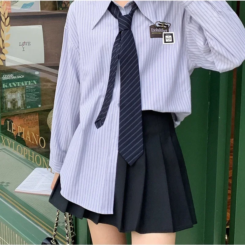 JK Polyester Women Men Ties Striped Navy Red Coffee College Neckties Uniform Girls Neckwear Cravate Trendy Accessories