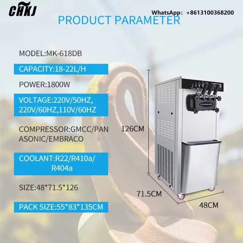 CHKJ MK-618DB 18-22L Per Hour Three Flavor Floor Standing with air Pump air Adjustable Function Soft Ice Cream Machine