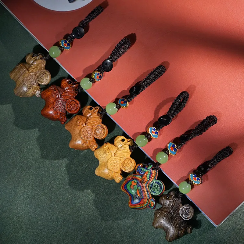 

Wood Carved Horse Keychain Pendant Niche Cultural Play Zodiac Horse Ornament Woven Phone Chain for Men and Women Gifts