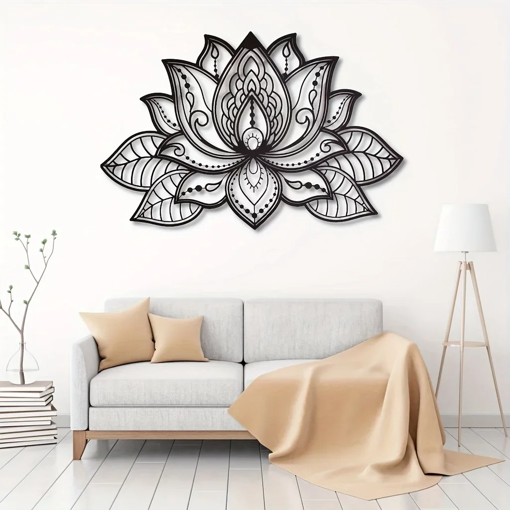 Sztuka Mandala na ścianę HelloYoung, Mandala kwiatowa lotosu metalowa sztuka ścienna, metalowa ściana sztuka duchowa Deco, dekoracja ścienna