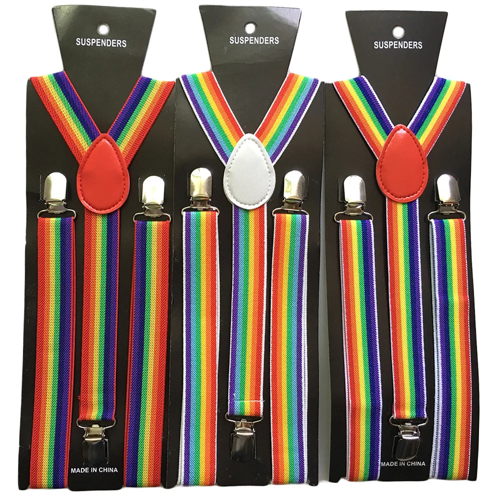 

Rainbow Strap Clip Suspenders Elastic with Clips Elasticity Colorful Unisex Formal Wear