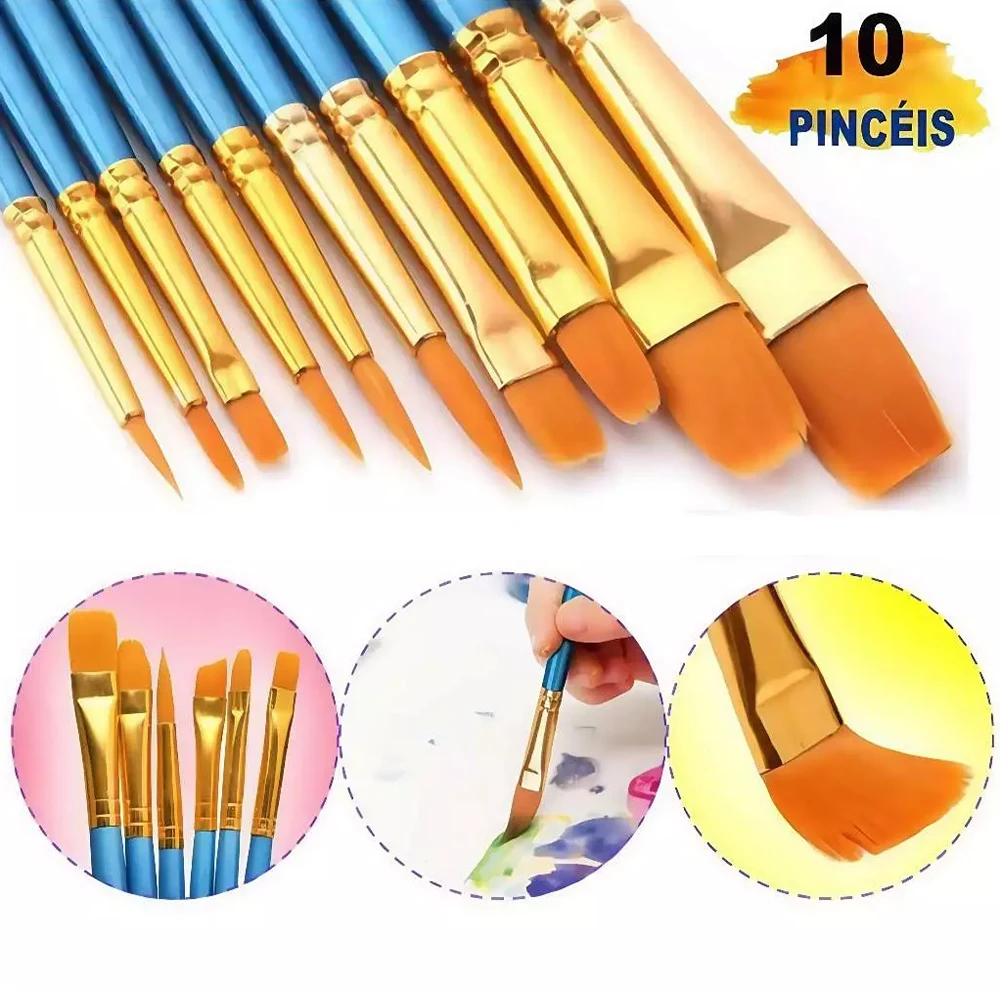 Pincéis Para Pintura Em Tela Kit Completo, Cerdas Macias De Nylon, Alta Precisão Para Detalhes E Grandes Áreas De Pintura