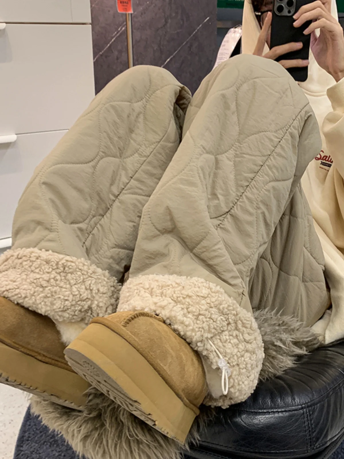 

Winter Thiened down Cotton Pants for Men Warmth Resistant Cold Outerwear Casual Straight Leg Pants Youth Faion Home Use