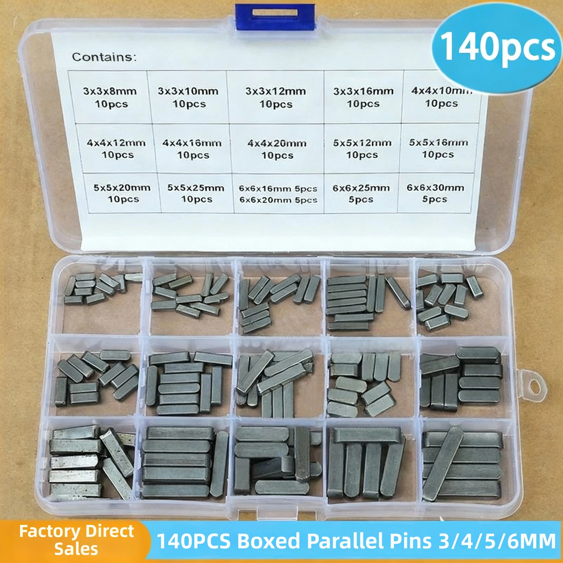 

Parallel Key Kit Containing 140 Pins in Assorted Sizes from 3mm to 6mm for General Purpose Mechanical Fastening Tasks