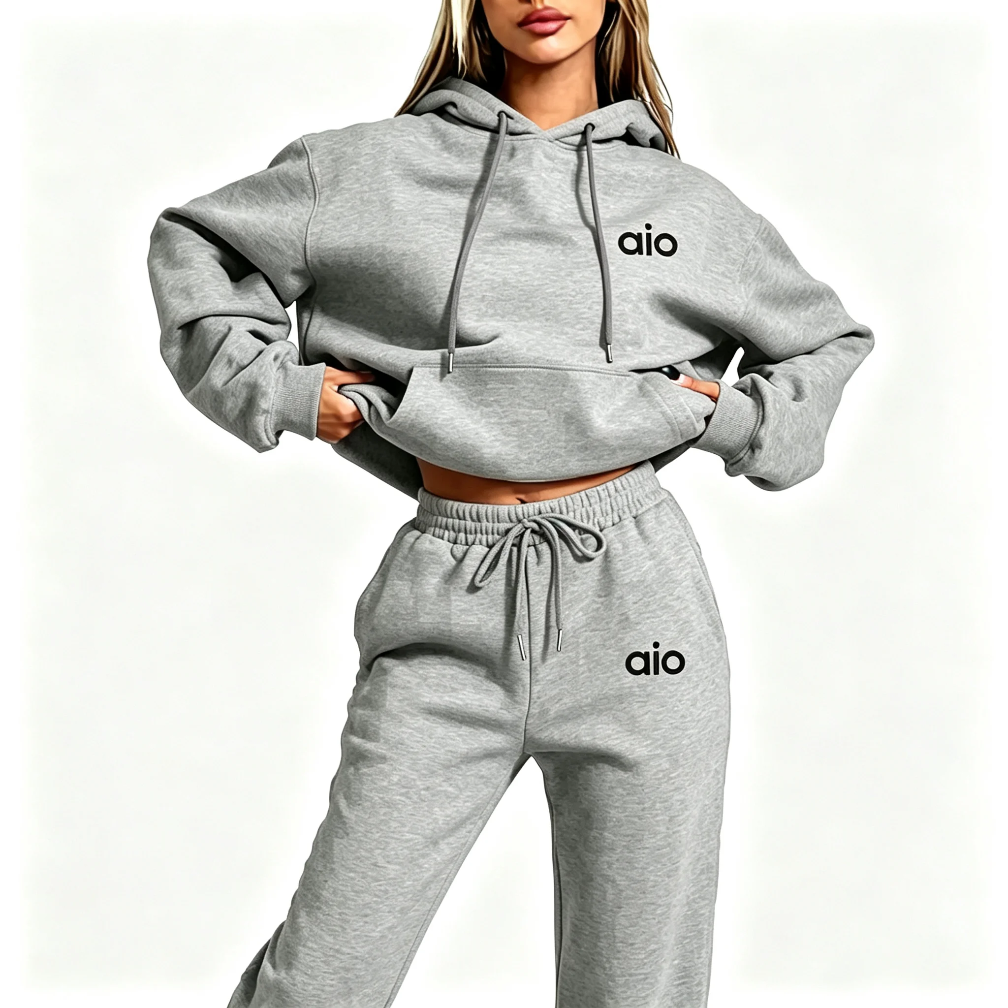 2026 AI-Druck Hochwertiges Damen-Monochrom-Kapuzen-Hoodie-Set Lässiges Zweiteiler-Set Neue Mode Heißer Trainingsanzug mit Jogginghose – Detail 11