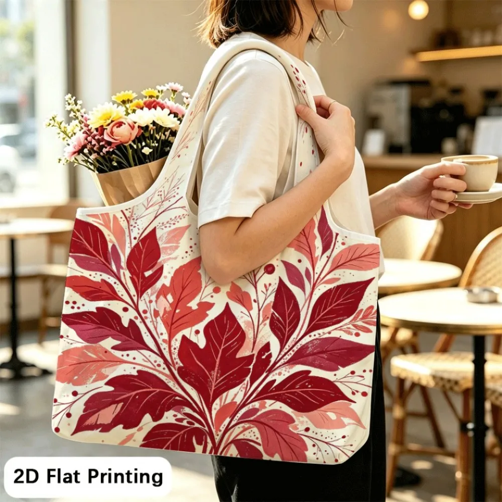 Red leaves bear scarlet berries Foldable shoulder tote bag, great backup bag for daily outings.