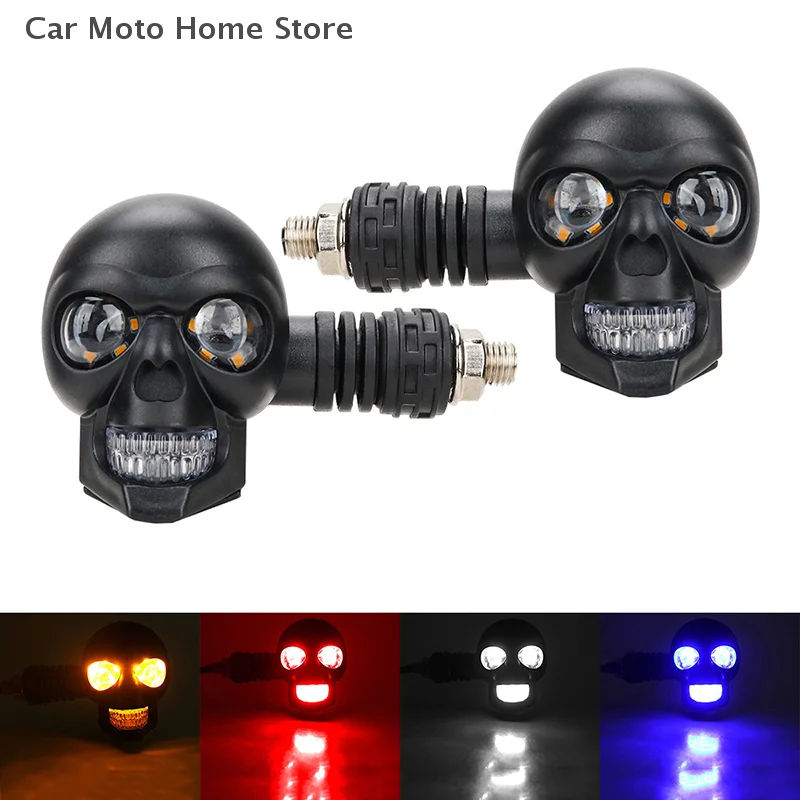 

【DM】2 шт. двухцветный мото светодиодный светильник в форме черепа, водонепроницаемый противотуманный фонарь, указатель поворота, вспомогательные фары, квадроцикл, скутер для гонщика, прожектор