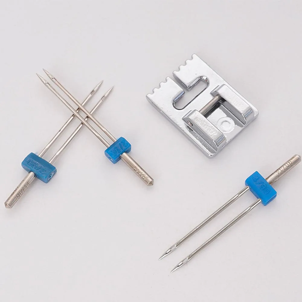 1Set household double head sewing machine needle+Tucker presser foot 2mm 3mm 4mm electric sewing machine needle